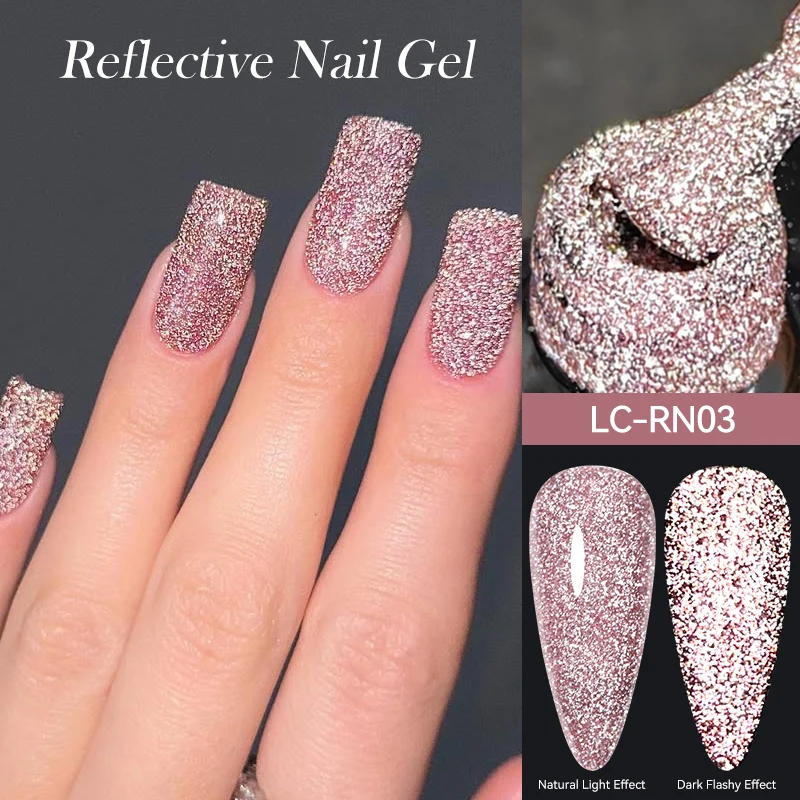 Lilycute 7 ml ružového ružového zlata Reflexný gél na nechty lak na nechty Superflash Bright laser šumivé pre manikúrové nechty UV UV gélové laky