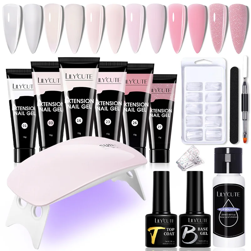 Lilycute Manicure Set 15 ml rýchleho predlžovacieho nechtového gélu so 6W UV LED lampami prstom Rozšírte profesionálny náradie