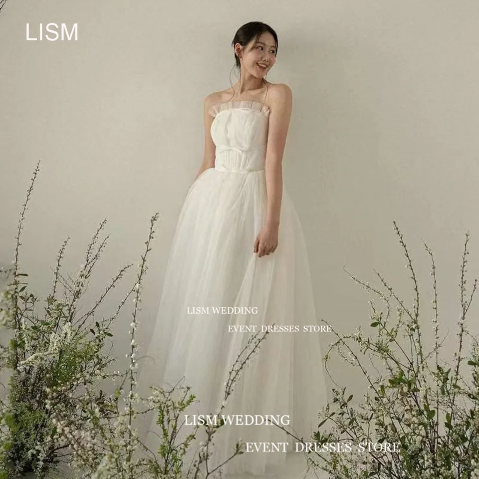 LIMS Vintage Pleat Tulle A Line Kórea Svadobné šaty Svadobné šaty bez rukávov Svadobné šaty Foto Shoot Shootless Custom Svadobné šaty