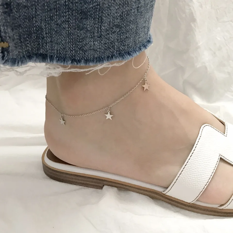 LindaJoux Simple 925 Sterling Strieborný korálkový korálkový kúzlo Anklet pre ženy S925 Členový náramok nastaviteľná dĺžka
