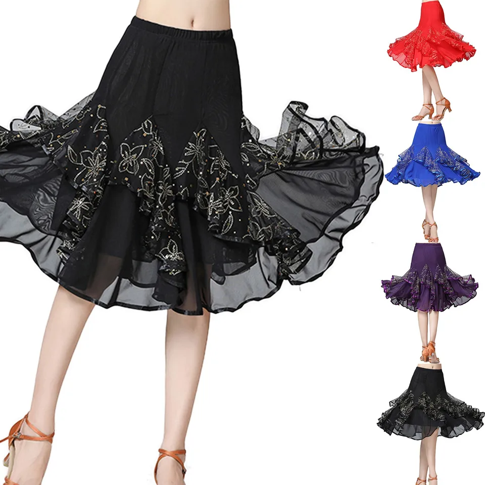 Line Ballroom Balet Tutu Tulle Sukne Dámske dĺžky koleno dĺžka sieťový motýľ Big Swing Solid Color Dancing Sukne trúbky sukne