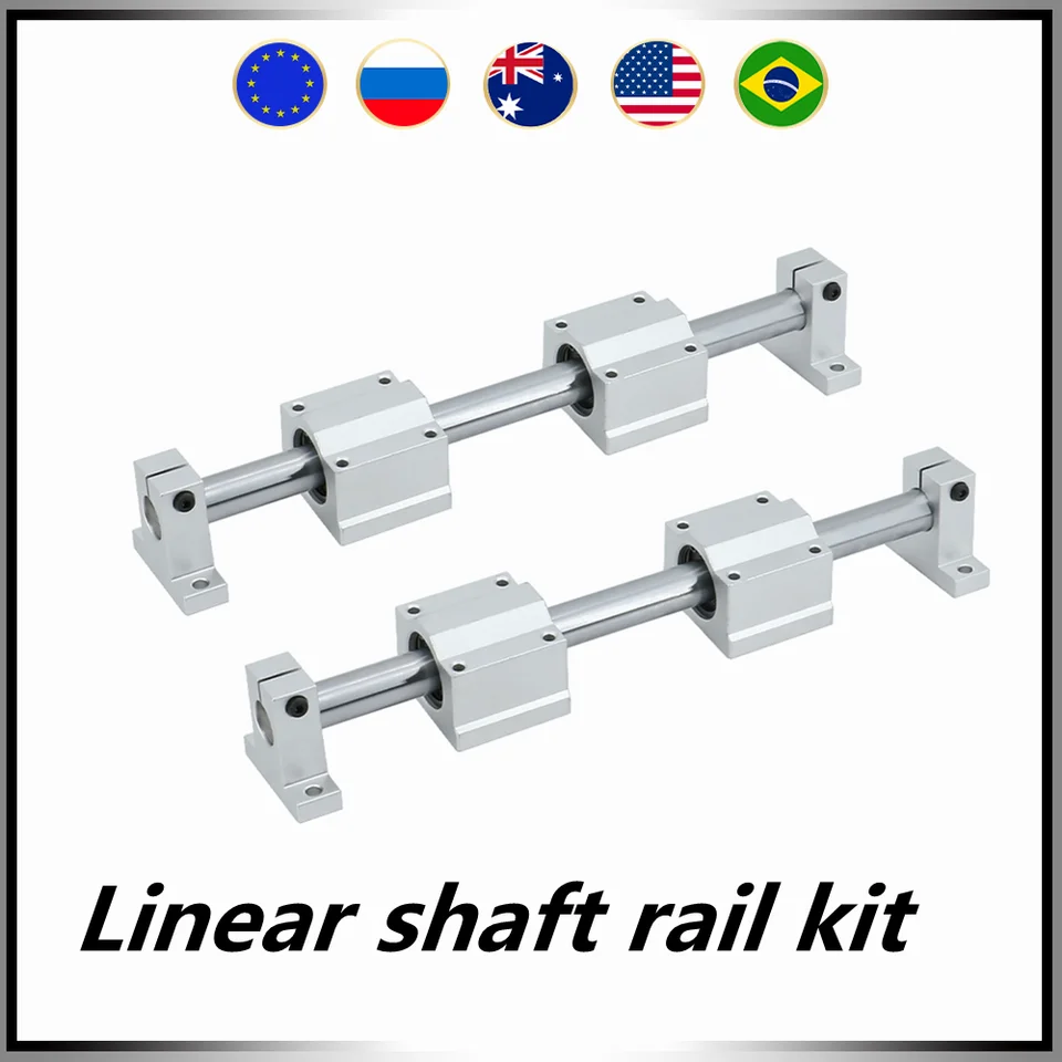 Lineárna súprava na koľajnicu hriadeľa ： 2 PCS ROUND RAPK 300-600 mm + 4 ks Bloky lineárnych ložísk + 4 počítače Podporujú ložisko SK pre CNC 3D tlačiareň