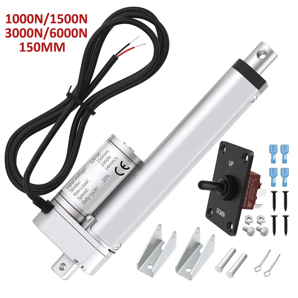 Lineárny ovládač 12 V 150 mm 1000n 1500n 3000n 6000n Stroke Elektrický pohon pohybu pohybu pohybu s ovládačom spínača reverznej polarity