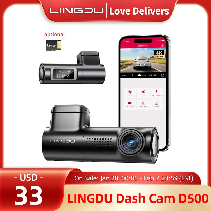 Lingdu D500 Smart Dash Cam 4K Ultra HD Front Dashcam Vstavaný GPS WiFi Car Camera Control DVR DVR pre BMW E46 Auto príslušenstva
