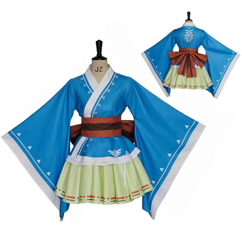 Link Cosplay kostým japonský kimono rúcho oblečenie yukata kimono svetlo modrá verzia kostým plné súpravy Halloween Carnival Suit D12