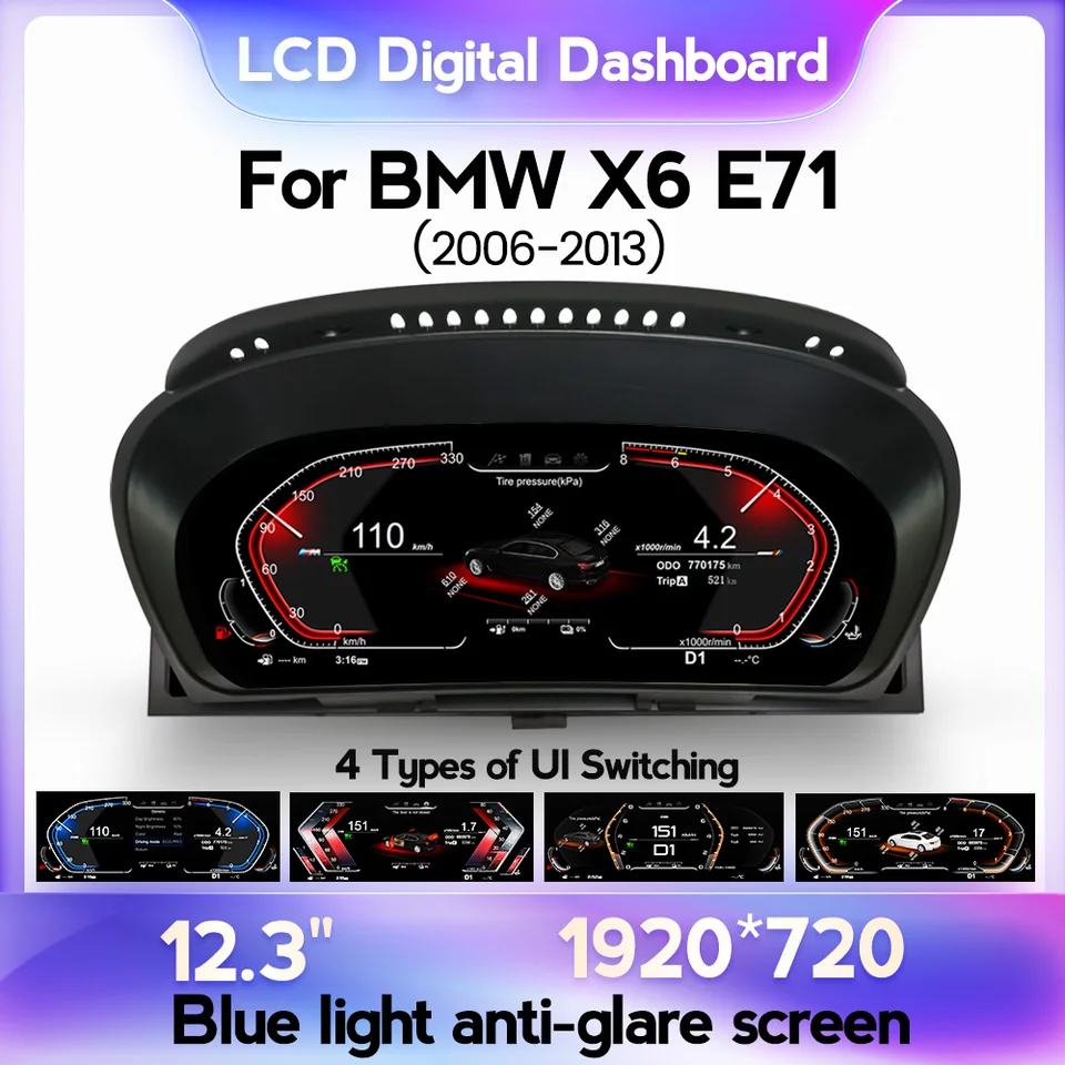 Linux LCD digitálny prístrojový prístrojový panel automobilu 1920*720 pre BMW X5 E70 X6 E71 E72 2006-2013 Digitálne zhluky modré svetlo anti-glare