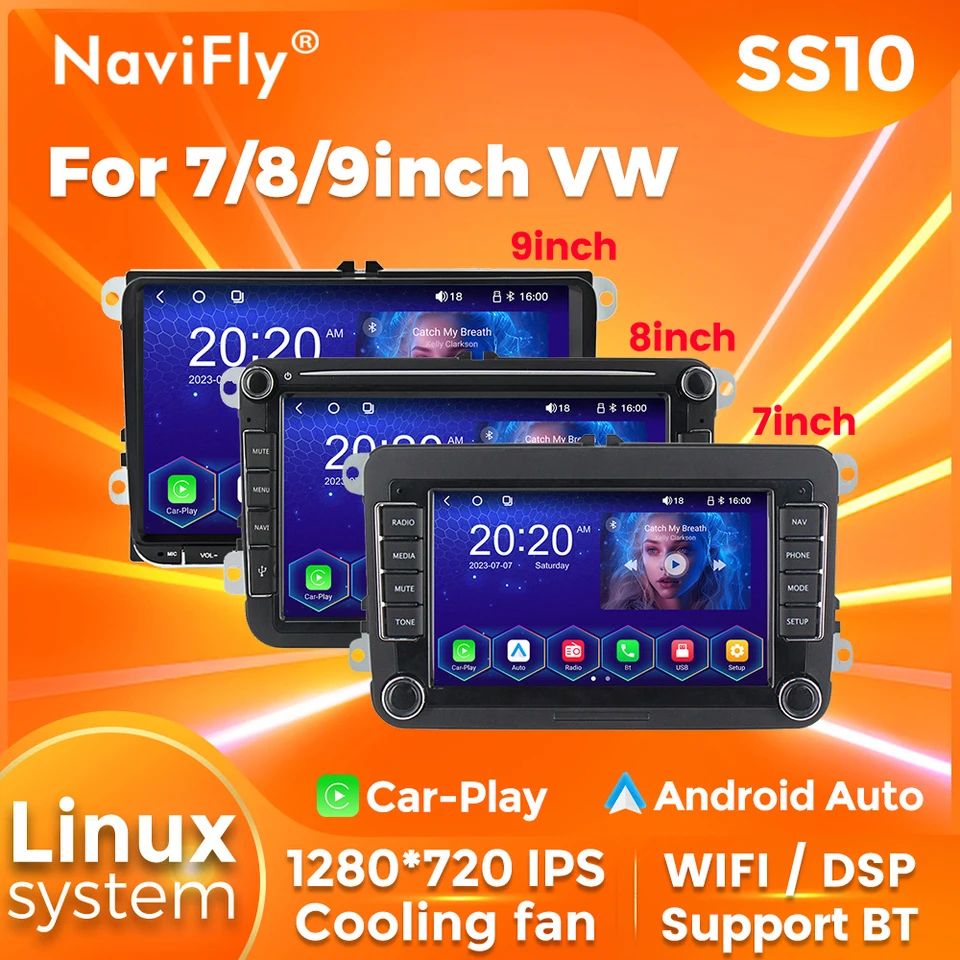 Linuxový systém 7/8/9-palcový automobilový rádio pre Volkswagen VW Passat B6 B7 CC Polo Bora Golf Wireless CarPlay+Auto BT WiFi DSP MP5 prehrávač