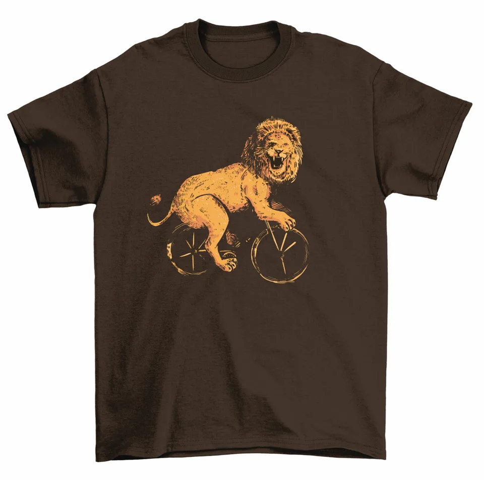 Lion cyklistický cyklistický cyklistický motorkár vtipný cirkus Tričko Men ženy Vysoko kvalitné 100%bavlnené krátke rukávy