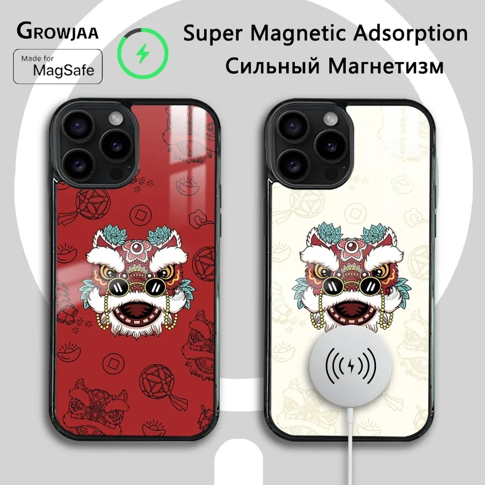 Lion Dance so slnečnými okuliarmi pre telefón pre iPhone 15 14 13 12 11 Pro Max Plus Magsafe Wireless Cover