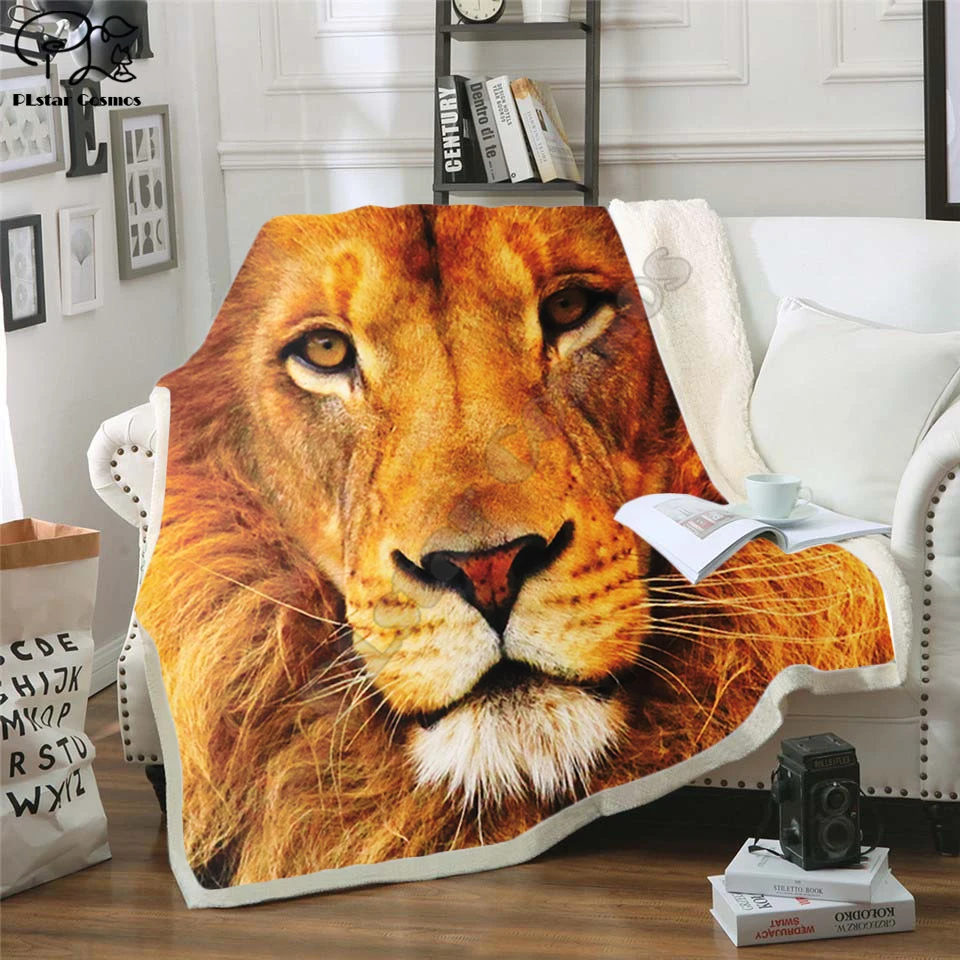 Lion fleece prikrývka plyš 3D tlačená pre dospelých pohovky Sherpa fleece Bedspread Wrap Hrow Dride