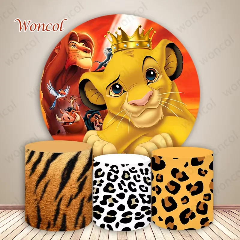 Lion King Simba Round pozadie Timon Pumbaa narodeniny pozadie Zviera pokožka vzor Tlačový kryt kryt dekorácie