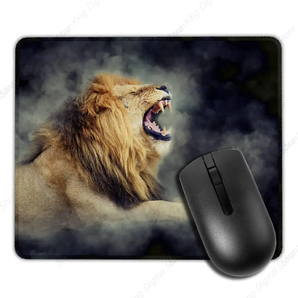 Lion Square Mouse podložka s podložkou proti klznému gumovému základni a šitými okrami vhodné pre podložku myš