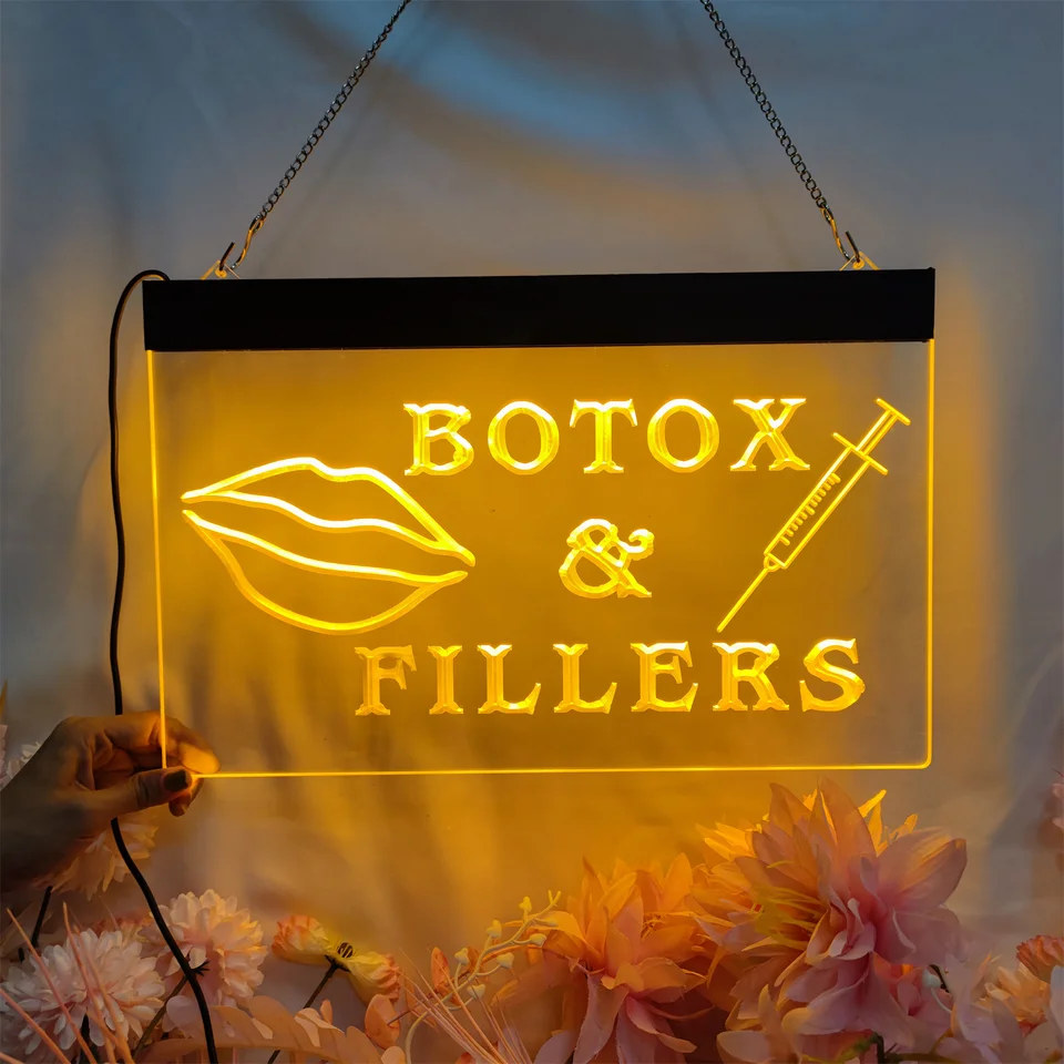 LIPS injekčné striekačky Botox Faller LED Neon Sign-3D Kastrvová nástenná umenie pre dom, izbu, spálň
