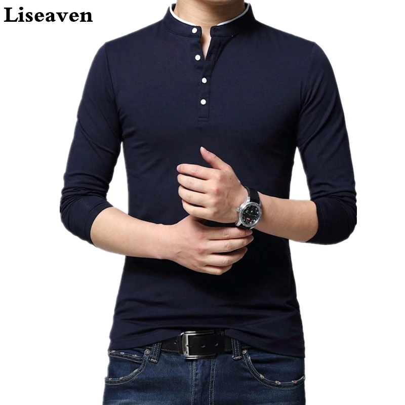 Liseaven Tshirt Men Slid Color Slim Fit s dlhým rukávom tričko Men Mandarin Collar Casual Tričko Tops & Tops & Tees