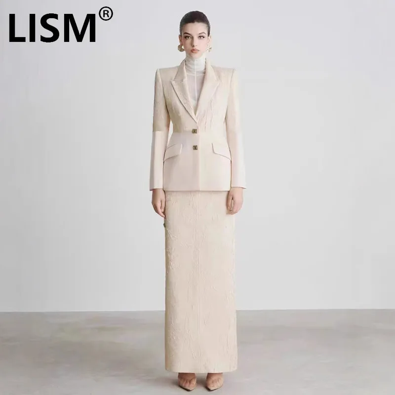 Lism Fashion Women's 2 PCs Set Sednised Gollar Single Blazer Blazer Filt Lover Fittle sukňa Elegant Suit 224 Autumn New New