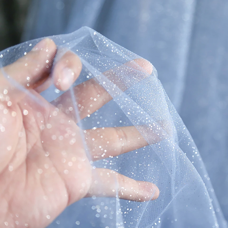 Lisovaný strieborný jemný prášok lesklý tyl Tulle tkanina Photography Svadobné pozadie svadobné šaty detský odev DIY Materiál