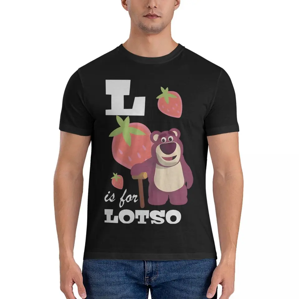 List L Abeceda Tlač, Lotso Tričká Men Disney Toy Story Vintage 100% bavlnené odpaliská O krk s krátkym rukávom Tričky Tlačové vrcholy