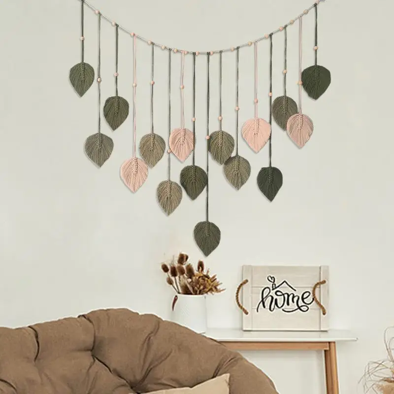 List makrame tapiséria hnedá zelená stena tapiséria boho domáca dekorácia makrame múr zavesenie domov obývacia izba decors estetický darček
