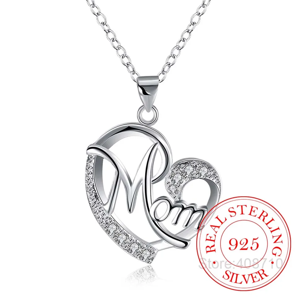 List mama 925 Sterling Silver Fashion AAA Zirconia Charm Loves Heart náhrdelník a prívesok Deň matiek pre mamu