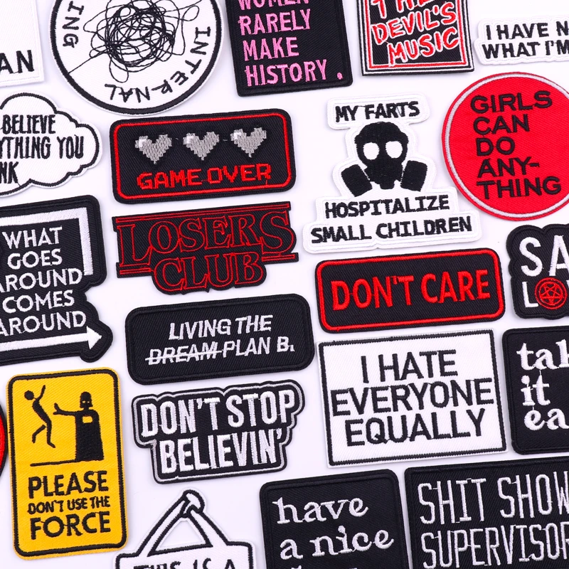 List sloganu Patches na oblečenie termaddézne škvrny na oblečení prispôsobené slová vyšívané patchové šitie odznaky na batohu