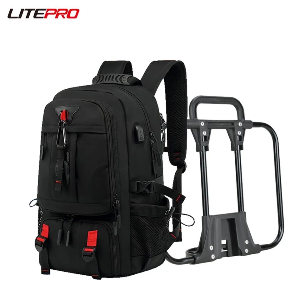 LitePro Bicycle USB nabíjanie cestovný batoh veľké oxfordské laptopové taška vonkajšie športové trekkingové batohy pre bromptonské bicykle