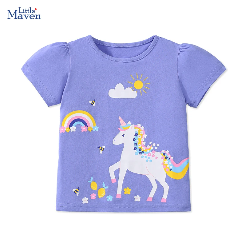 Little Maven 2025 Nová letná princezná Detské oblečenie detské oblečenie detské dievčatá detské oblečenie karikatúry Unicorn Tričko