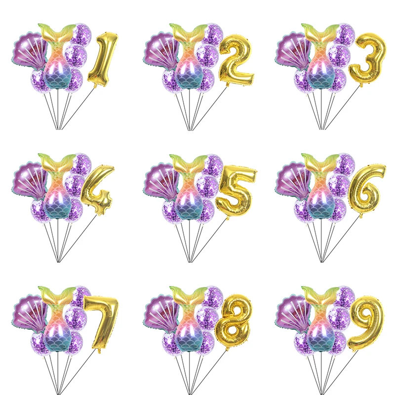 Little Mermaid Party Decotion Decoration Mermaid Tail Number Balóny pre dievčatá narodeninovú oslav