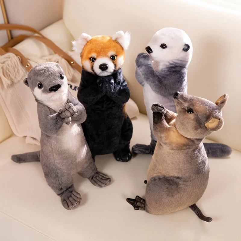 Livelike Kawaii divoké zviera plyšové bábiky Stojace požehnanie Red Panda Otter Otter Otter Kangaroo mývala plyšová hračka Domáca dekorácia