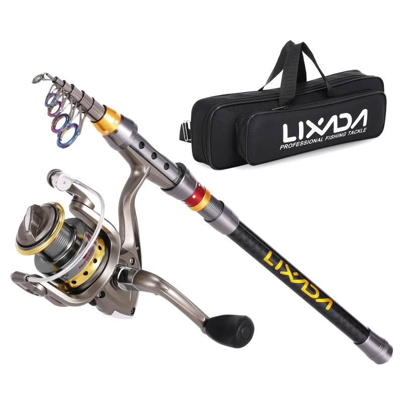 Lixada Teleskopická rybárska tyč a navijak Combo Full Kit Full Fiber Fishing Rybárenská tyč + rybárska cievka + rybárska súprava