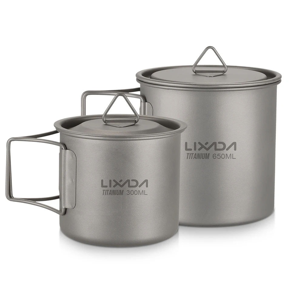 Lixada UltraLight Titanium Cup Prenosný kempový piknikový pohár vodnej vody s skladateľnou rukoväťou 300 ml/350 ml/420 ml/550 ml/650 ml/750 ml