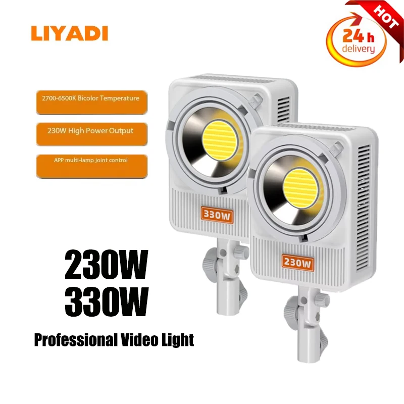 Liyadi 230W/330W LED COB Photography Lamp Profesionálne výplň video svetlo 2700k-6500K Kontinuálne výstupné osvetlenie pre štúdiové video