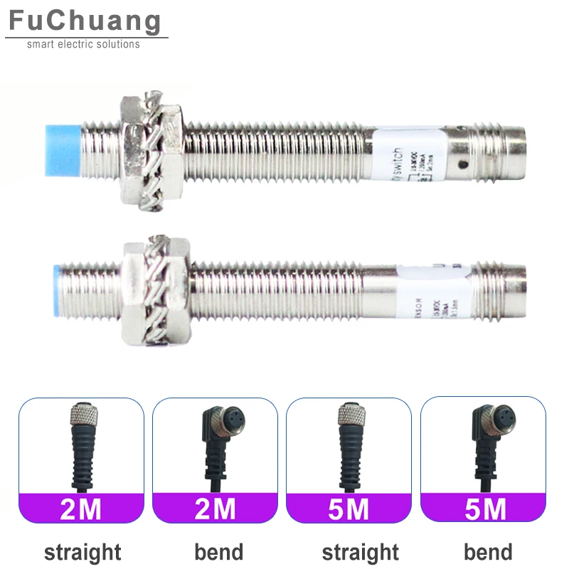 LJ8 Plug-in proximity snímača 3-kolík SN: 1 mm / 2 mm DC 2-wre 3-vodičový NPN PNP No NC a 2 metre alebo 5 metrov vzduchový kábel