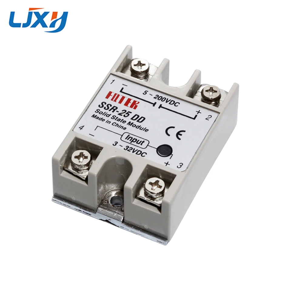 LJXH Plastový jednofázový tuhý stav relé SSR-10DD 25DD 40DD 75DD 100DD DC Control DC RELAI 3 ~ 32VDC až 5 ~ 200 VDC