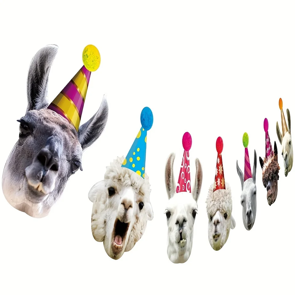 Llama Birthday Garland, Funny Alpaca Face Portrait Bunting, veselý mexický bday párty dekorácia bábätká