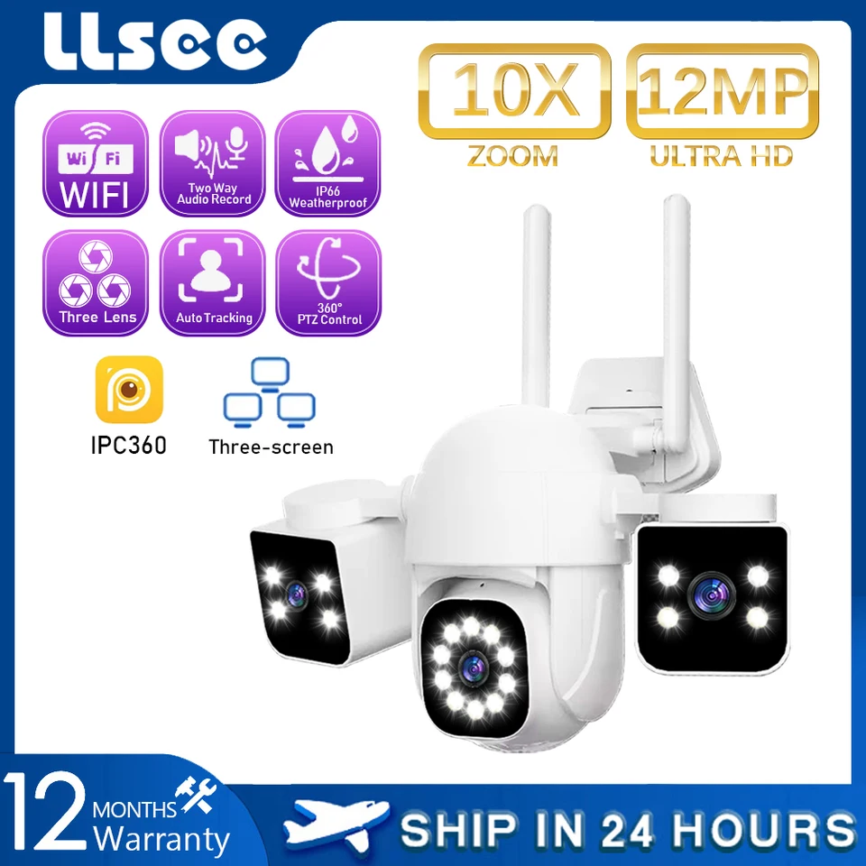 Llsee 12 megapixelové bezdrôtové bezpečnostné fotoaparáty WiFi Camera CCTV Sledovacia kamera Outdoor nepremokavá IP fotoaparát