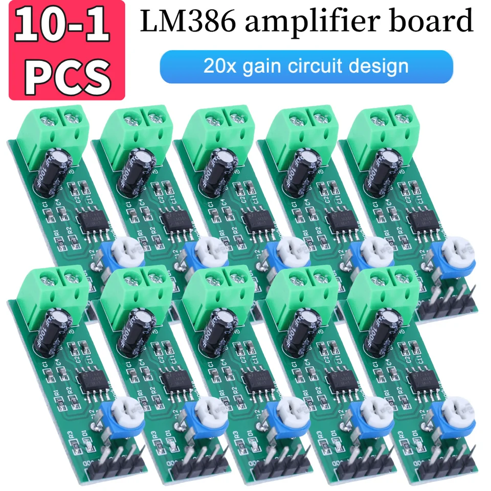 LM386 Single-Kanál zosilňovacia doska 5V-12V Vstup digitálneho zvukového zosilňovača 10K nastaviteľný pre elektronickú súpravu DIY reproduktorov