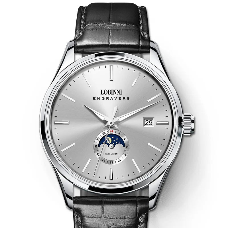 Lobinni Men Automatické hodinky 40,5 mm luxusné mechanické náramky módne žiarivé 50 m vodotesné zafírové zrkadlo Dátum 24 hodín