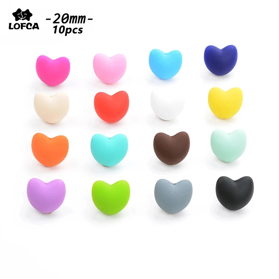 LOFCA 20 PCS Srdce Srdce Loose Silikónové guľôčky na používanie v šperkových náramkoch náramkov Klávesové kľúče Šperky doplnky