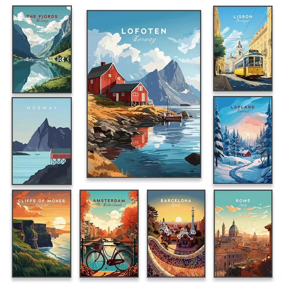 Lofoten Travel plagát Moderná nórska krajina tlač Lisabon Art Portugal Canvas maľba nástenná maľba