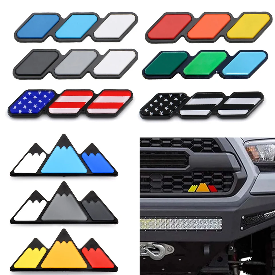 Logo 3 farby mriežky logom pre odznaky pre Toyota Tacoma Tundra 4Runner TRD Highlandde RAV4 CHR Strip Strip Air Inlet Auto CAR