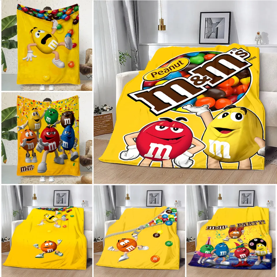 Logo karikatúry čokolády MM & M Vytlačené prikrývky piknikových prikrývok Teplá prikrývka mäkká pohodlná prikrývka domáce cestovanie k narodeninám darček k narodeninám