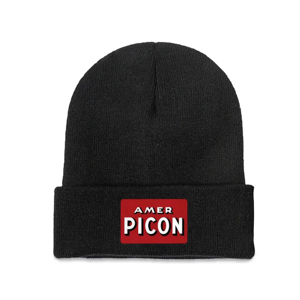 Logo Picon Vintage Style Logo - Amer Picon Červená a biela pletacia čiapka čiapky čiapky lebky čiapky
