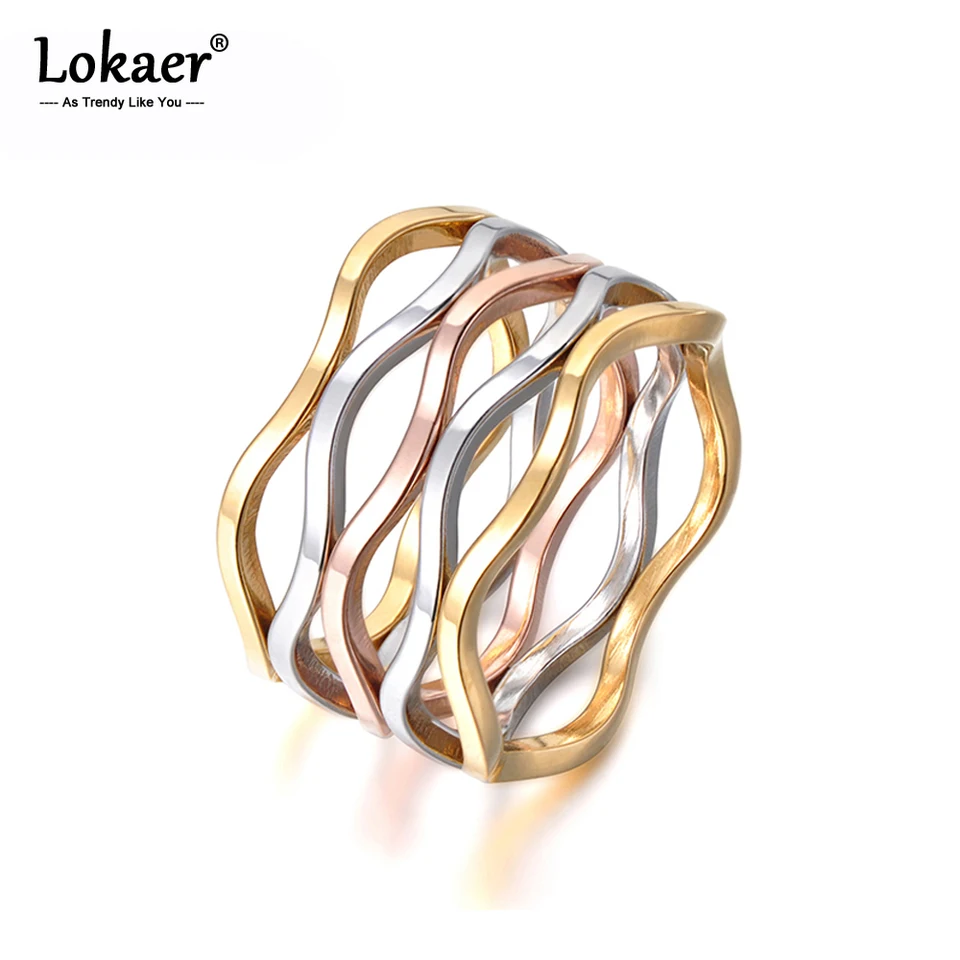 Lokaer Delicate Jewelry Multicolor Wave Tvar viacvrstvový titánový oceľový zásnubný snubný prsteň pre ženy Bague femme r17055