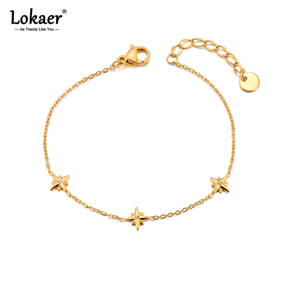 Lokaer Trendy osem špicatej hviezdy Cubic zirkónia náramok 316L z nehrdzavejúcej ocele 18k zlaté šperky pre ženy браслет B24057