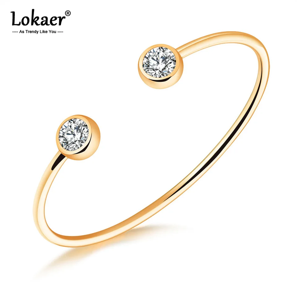 Lokaer Trendy Titanium z nehrdzavejúcej ocele Otvorené náramky pre ženy Girl Gold -Plated Branch Nastavenie kubického zirkónia manžety B18094