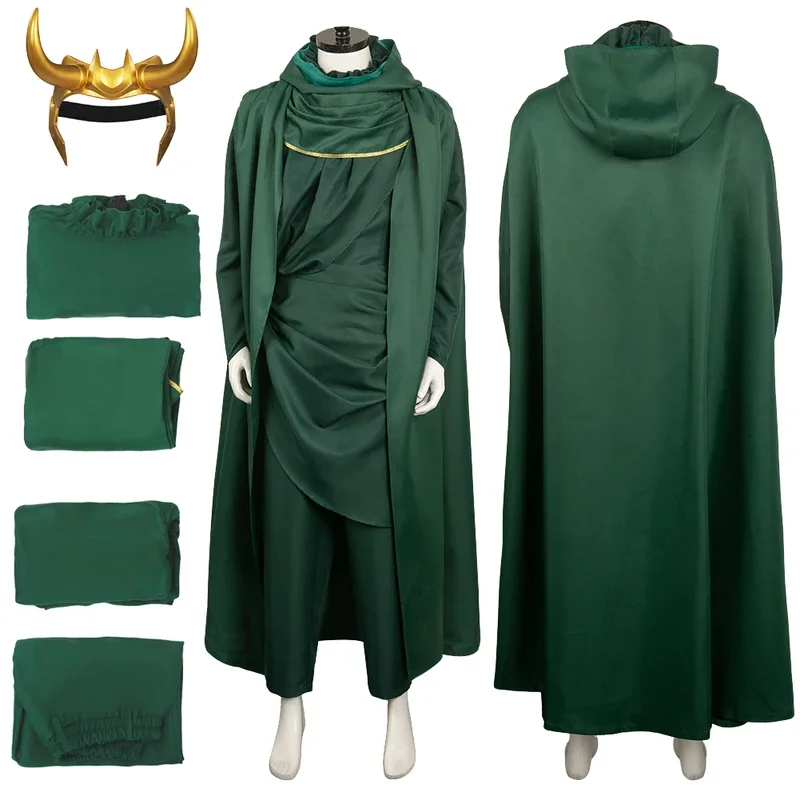 Loki Cosplay 2 Fantasy Green Cloak Suits 2023 TV Super darebák Masguálne kostýmové doplnky