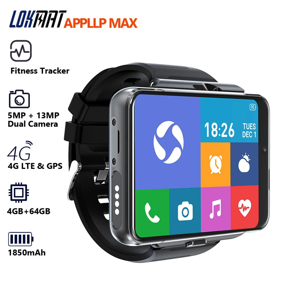 Lokmat Appllp Max 4G Smart Watch Telefón 4 GB+64 GB 2,88-palcový plný dotyk 5MP+13MP fotoaparát videohovor WiFi Sports Smartwatch Men Ženy