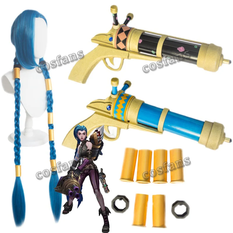 Lol jinx cosplay parochňa jinx modré vrkočky voľné delo parochň