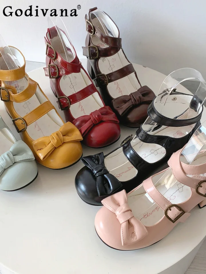 Lolita Butterfly Low päty vysoké podpätky Mary Jane Kawaii topánky pre ženy roztomilé okrúhle dievčatá single topánky