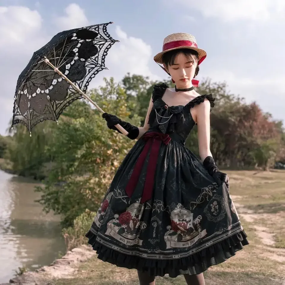 LOLITA JSK Dress Nightingale a Rose JSK Šaty gotický štýl Dark Vintage viktoriánska princezná párty šaty bez rukávov lolita šaty